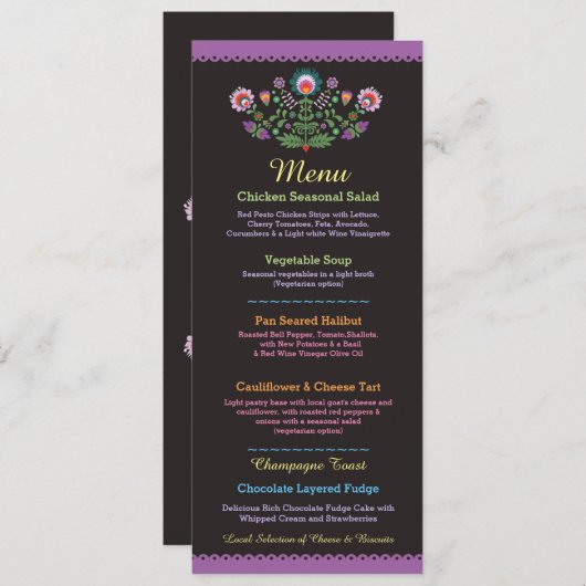Menu Feestfeest Mexicaans Paars Bruiloftsreceptie (Voorkant / Achterkant)