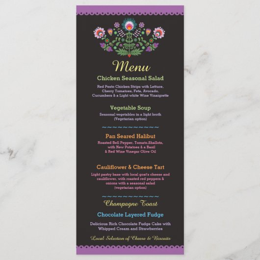 Menu Feestfeest Mexicaans Paarse Trouwreceptie (Voorkant)
