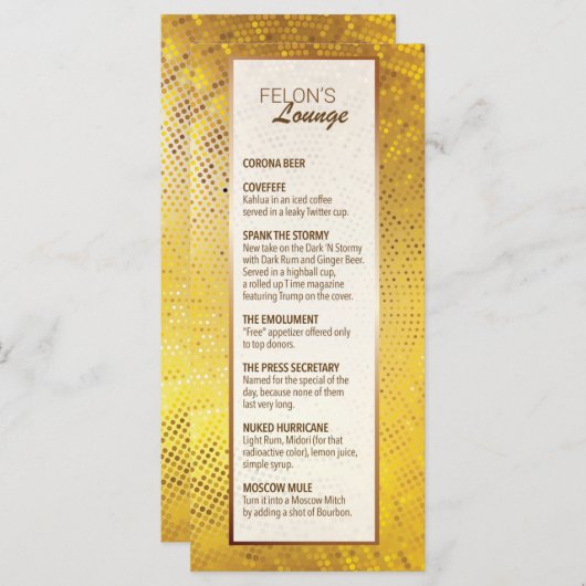 Menu "Felon's Lounge" (Voorkant / Achterkant)