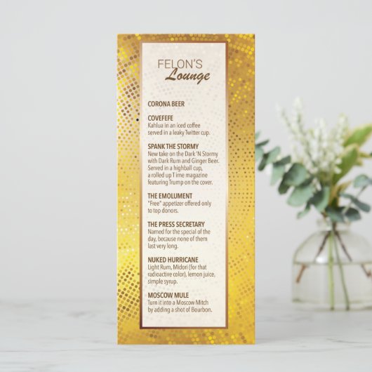 Menu "Felon's Lounge" (Staand voorkant)