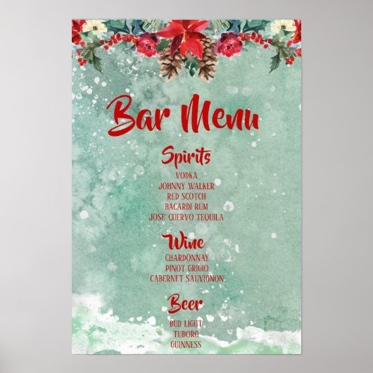 Menu Festive Feestdagen Bar Winter thematisch Poster (Voorkant)