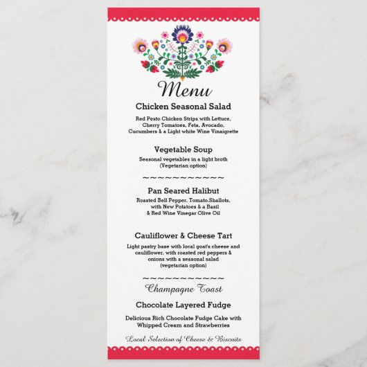 Menu Fiesta Feest Mexicaans Rood Huwelijksreceptie (Voorkant)