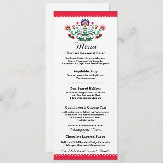 Menu Fiesta Feest Mexicaans Rood Huwelijksreceptie (Voorkant / Achterkant)