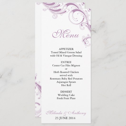 Menu Filigraan werveling violet (Voorkant / Achterkant)