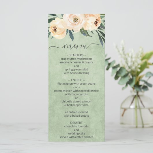 Menu Floral Beige Blush Sage Green Wedding (Staand voorkant)