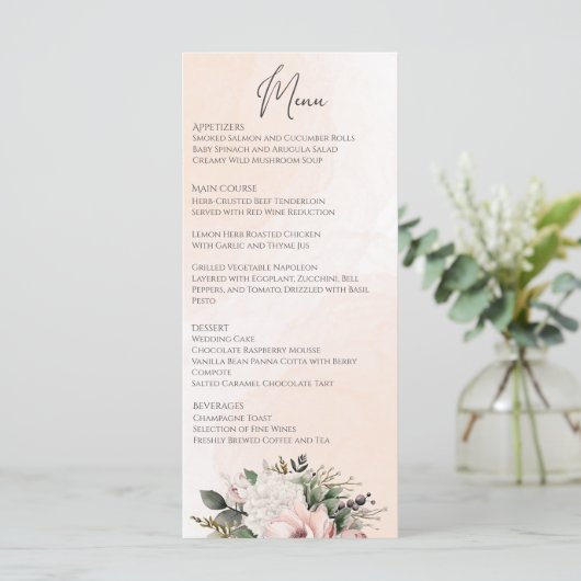 Menu Floral Blush Pink Wedding (Staand voorkant)