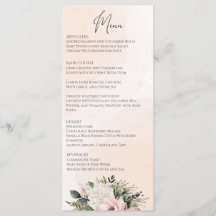 Menu Floral Blush Pink Wedding