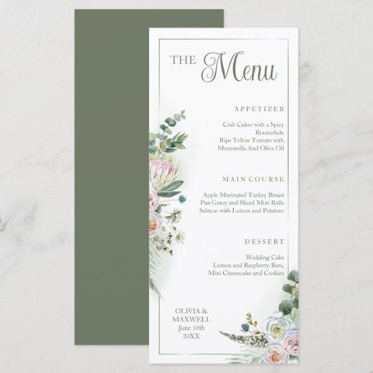 Menu Floral Boho Sage Green Wedding (Voorkant / Achterkant)