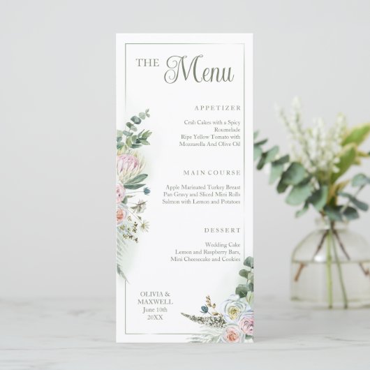 Menu Floral Boho Sage Green Wedding (Staand voorkant)