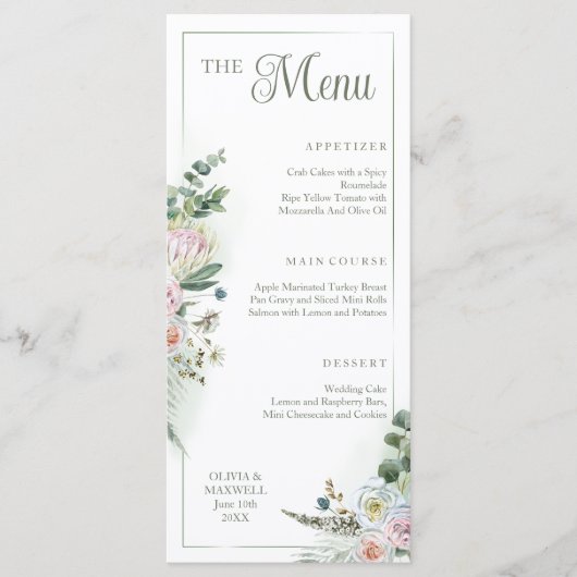Menu Floral Boho Sage Green Wedding (Voorkant)