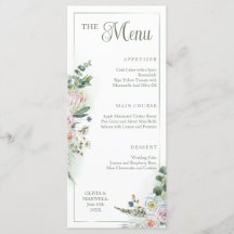 Menu Floral Boho Sage Green Wedding