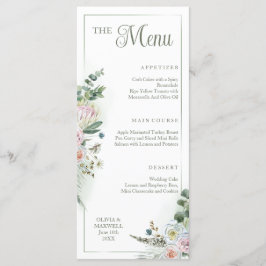 Menu Floral Boho Sage Green Wedding