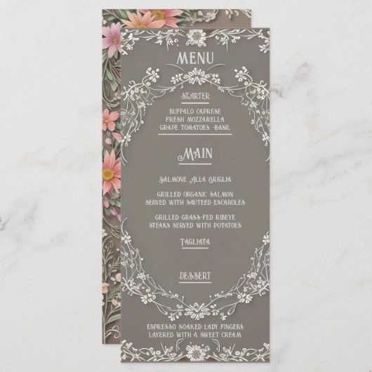 Menu Floral Elegance Wedding (Voorkant / Achterkant)