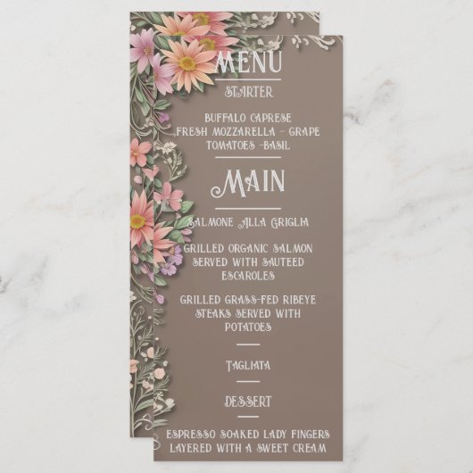 Menu Floral Elegance Wedding (Voorkant / Achterkant)