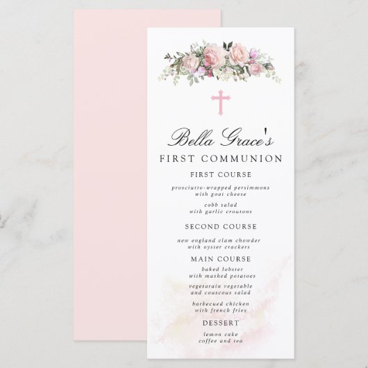 Menu Floral First Communal roos (Voorkant / Achterkant)