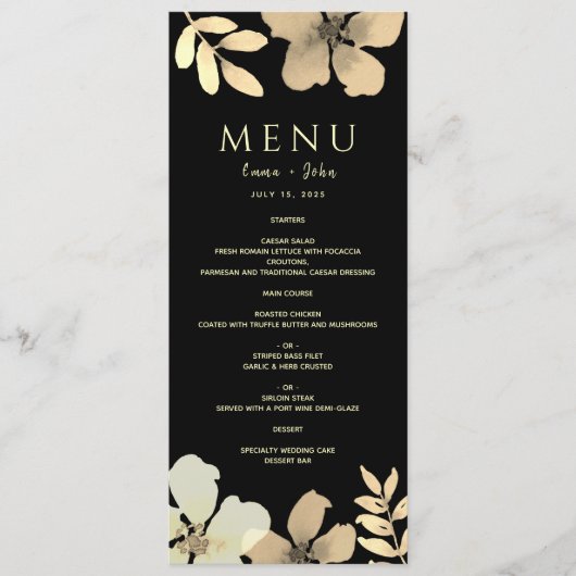 Menu Floral Gold en Black Wedding (Voorkant)