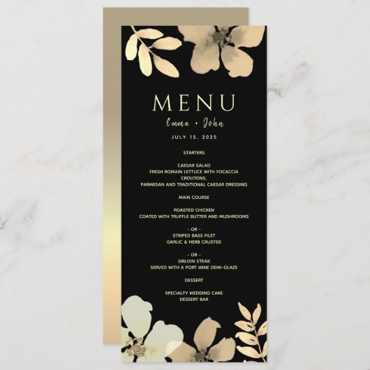 Menu Floral Gold en Black Wedding (Voorkant / Achterkant)