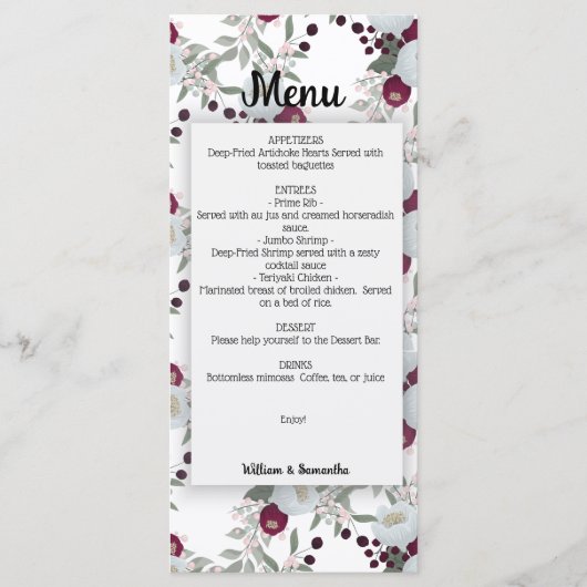 Menu Floral Marsala Wedding Vrijgezellenfeest (Voorkant)