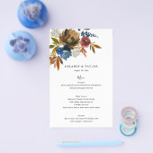 Menu Floral paper Navy and Rust Waterverf (Enkel)