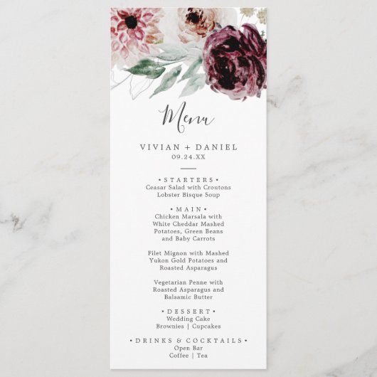 Menu Floral Romance Wedding (Voorkant)