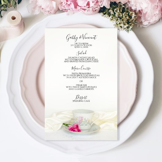 Menu Floral Tea Cup en Roses Wedding