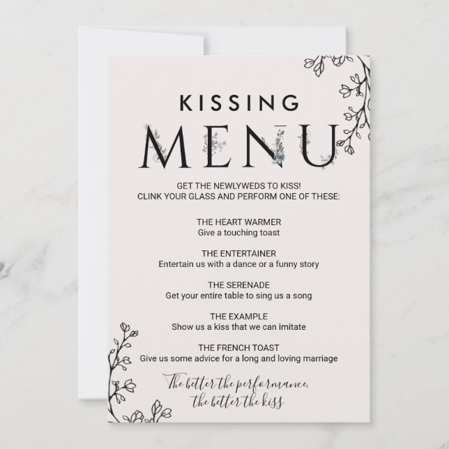 Menu Floral Typography Kissing (Voorkant)