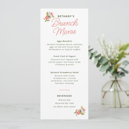 Menu Floral Vrijgezellenfeest (Staand voorkant)
