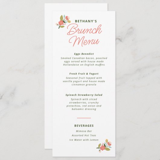 Menu Floral Vrijgezellenfeest (Voorkant / Achterkant)