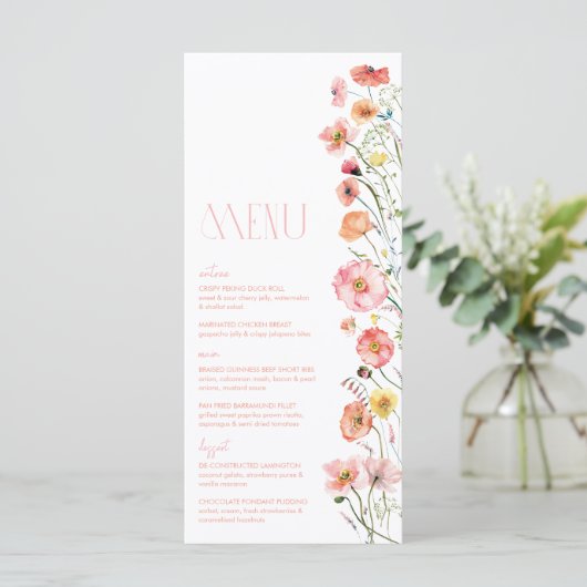 Menu Floral Vrijgezellenfeest Wildflower Poppies (Staand voorkant)