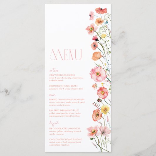Menu Floral Vrijgezellenfeest Wildflower Poppies (Voorkant)
