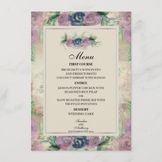 Menu Floral Waterverf Roos Wedding (Voorkant)