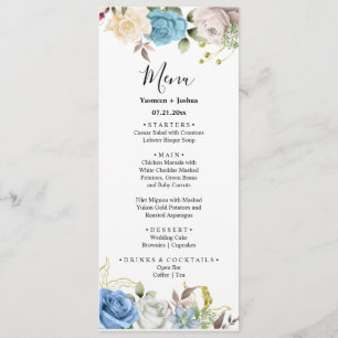 Menu Floral Weddenschap Blauwe & Witte Rozen