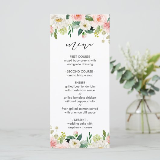 Menu Floral Weddenschap Blush White Waterverf (Staand voorkant)