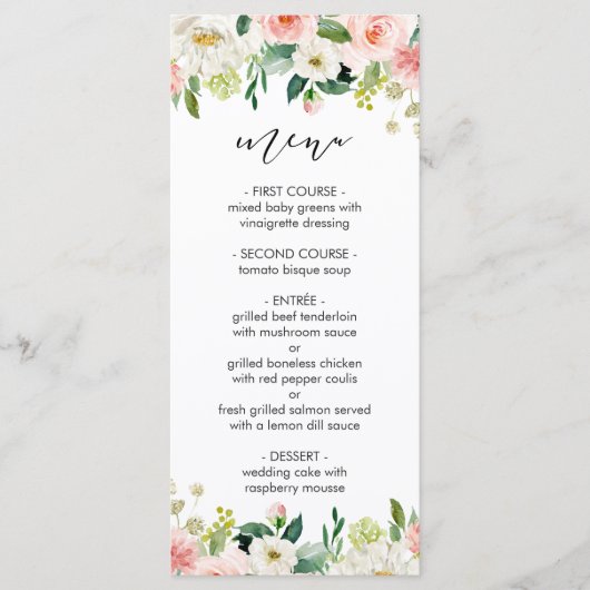 Menu Floral Weddenschap Blush White Waterverf (Voorkant)