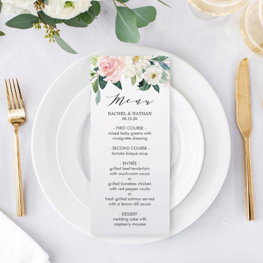 Menu Floral Weddenschap Blush White Waterverf