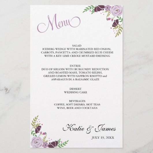 Menu Floral Wedding | PAARS (Voorkant)