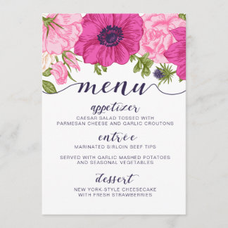 Menu Floral // Wedding, Vrijgezellenfeest, Baby sh
