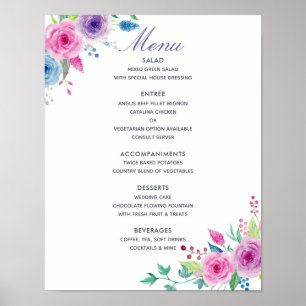 Menu Florale bruiloft Ultra Violet Mix Waterverf Poster
