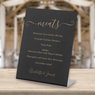 Menu Food Black en Gold Signature Script Reclamebord Met Voetstuk