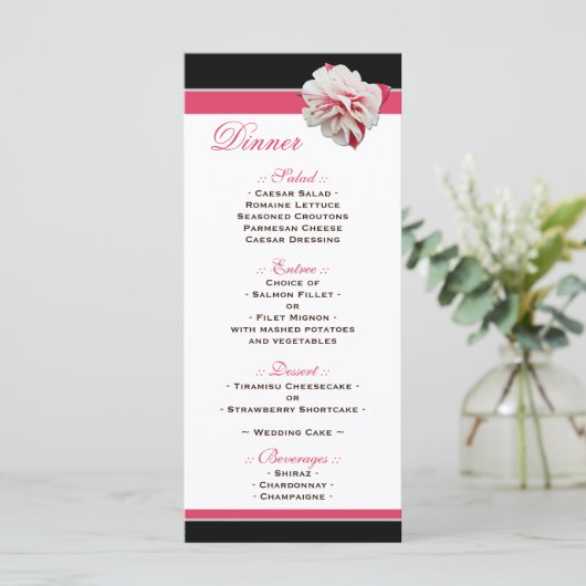 Menu Fuchsia Flower Pink & Black Weddenschappen Re (Staand voorkant)