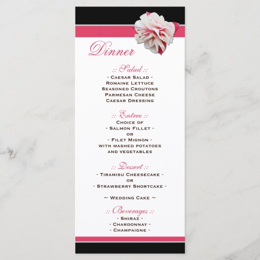 Menu Fuchsia Flower Pink & Black Weddenschappen Re (Voorkant)