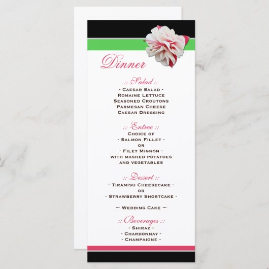 Menu Fuchsia Flower Pink & Green Wedding Reception (Voorkant / Achterkant)