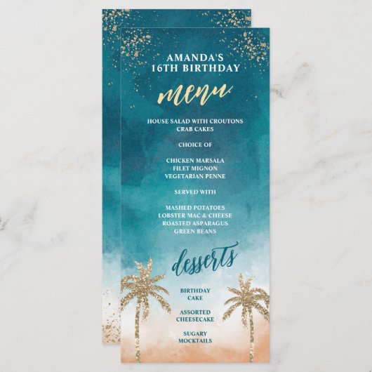 Menu Fun Beachy Blauwgroen en Gold (Voorkant / Achterkant)