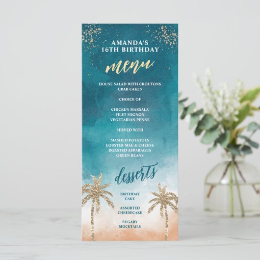 Menu Fun Beachy Blauwgroen en Gold (Staand voorkant)