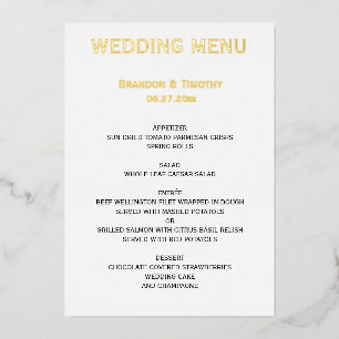 Menu Gay Wedding White en Real Gold Folie Uitnodiging