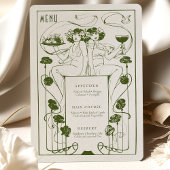 Menu  Gedempt Sage Groen Art Nouveau Kaart
