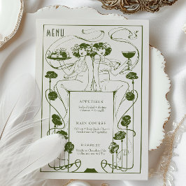Menu  Gedempt Sage Groen Art Nouveau Kaart