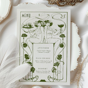 Menu Gedempt Sage Groen Art Nouveau Kaart