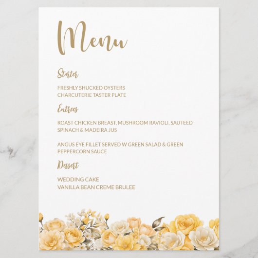 Menu Gele Rose Floral Wedding (Voorkant)