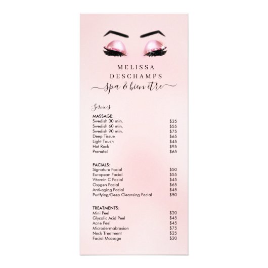 Menu Glam Pink Glitter Lashes Salon Services (Voorkant)